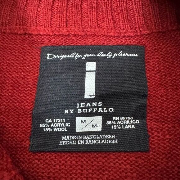 I Jeans By Buffalo Men’s Red Wool Blend Sweater Winter Theme Size Medium - Picture 7 of 11
